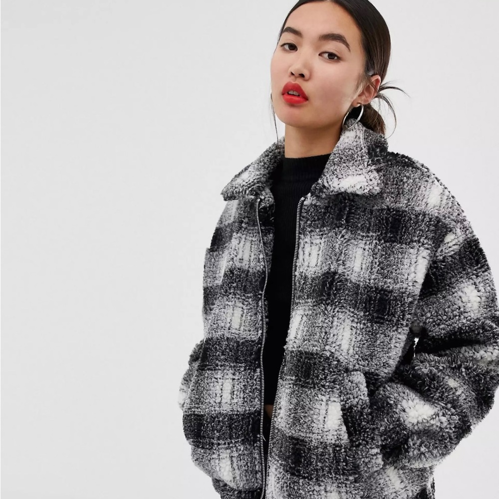 ASOS-Check Teddy Brushed Coat